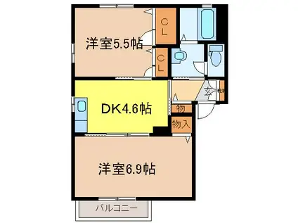 グレイスフォンティーヌ(2K/2階)の間取り写真