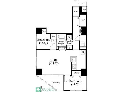グランカーサ錦糸町II(2LDK/5階)の間取り写真