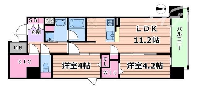 セイワパレス本町東(2SLDK/8階)の間取り写真