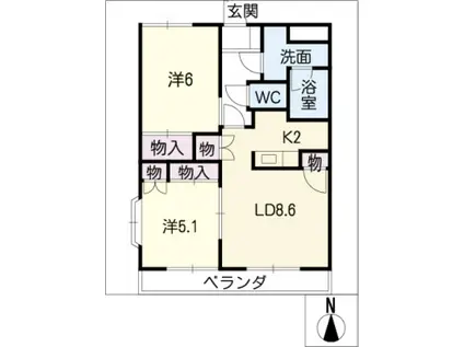 プランドール中平(2LDK/2階)の間取り写真