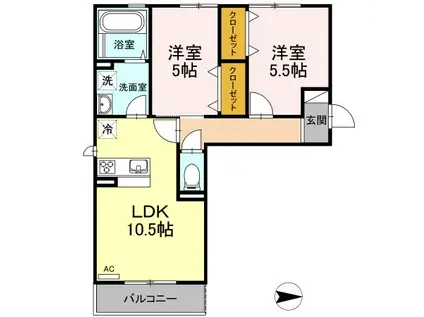セカンドコート B棟(2LDK/2階)の間取り写真
