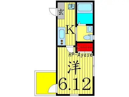 TK-CUBE六町(1K/3階)の間取り写真