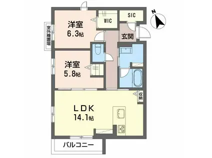 セントリビエ(2LDK/2階)の間取り写真