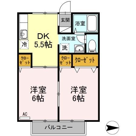 アンシャンテ川之江(2K/2階)の間取り写真