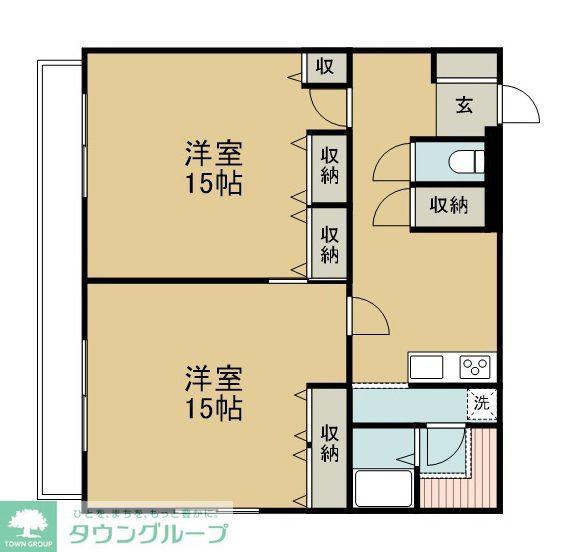 栄光ビル(2LDK/2階)の間取り写真
