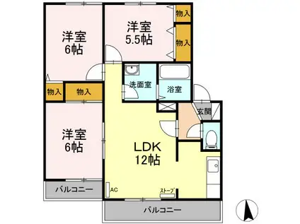 ハイセレールセレッソB(3LDK/2階)の間取り写真
