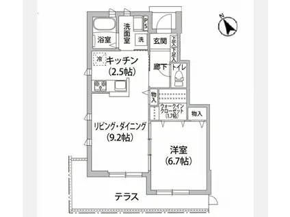 ルフレ用賀B棟(1LDK/1階)の間取り写真