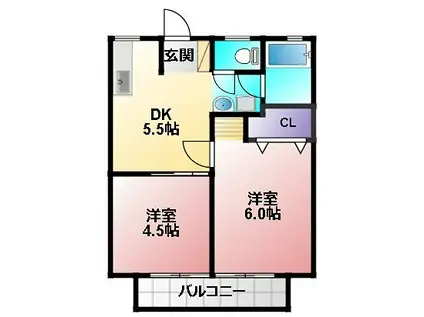 高雄ハイツ(2DK/2階)の間取り写真