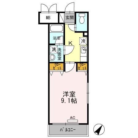 ボナールKI(1K/1階)の間取り写真
