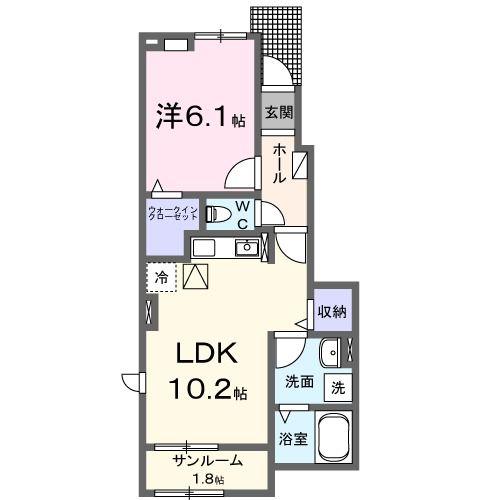 レリア 南アルプス II(1LDK/1階)の間取り写真