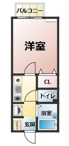 カーサモナリエ B棟(ワンルーム/2階)の間取り写真