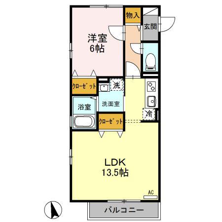 デュアリス川口B棟(1LDK/1階)の間取り写真