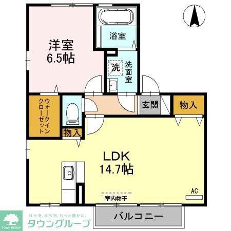カームヒルズE(1LDK/2階)の間取り写真