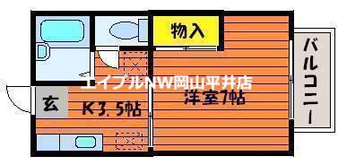サンシャイン東岡山I(1K/2階)の間取り写真