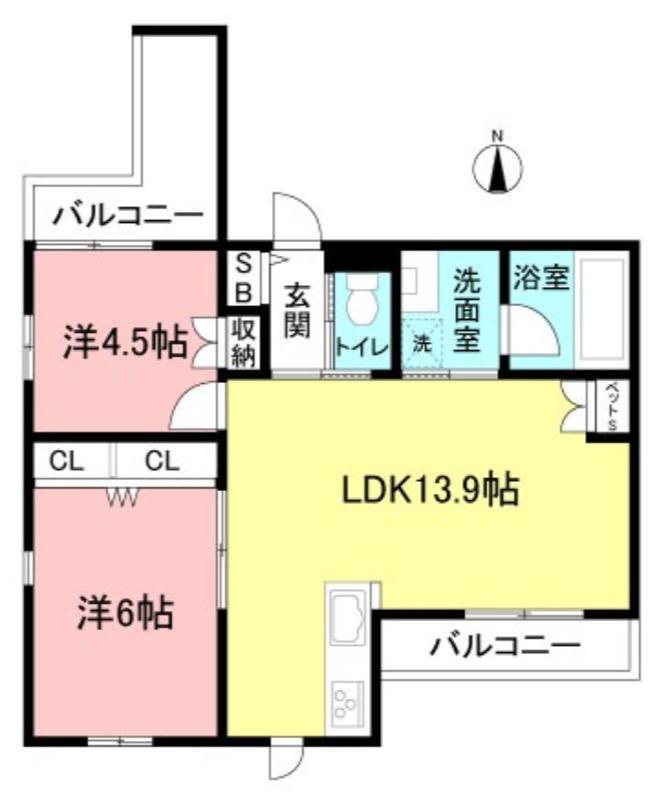 ELM KIYOKAWA(2LDK/1階)の間取り写真