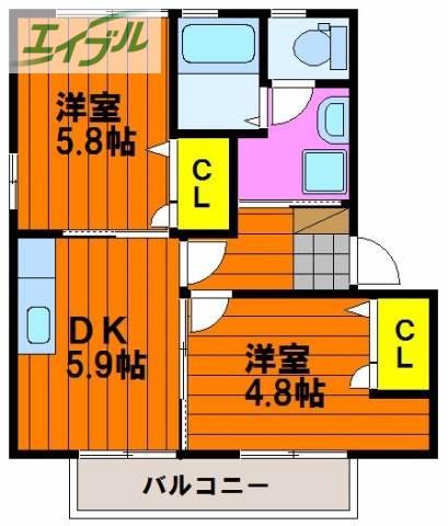バリュージュ21 C棟(2DK/1階)の間取り写真