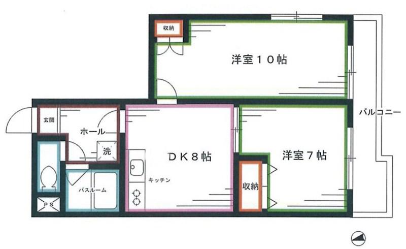 パークサイドマンション松ヶ丘(2DK/2階)の間取り写真