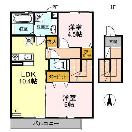 アイリス城陽(2LDK/2階)の間取り写真