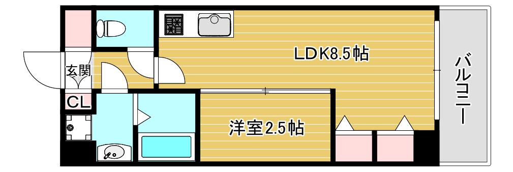 リッツ難波南II(1LDK/3階)の間取り写真