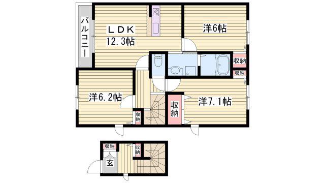 モンノールC(3LDK/2階)の間取り写真