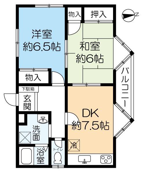 ドムールコスモス武庫之荘(2DK/2階)の間取り写真