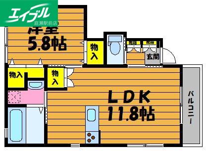 フィカーサ上富井(1LDK/1階)の間取り写真