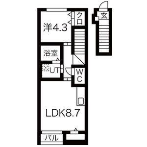 LUNEIIB棟(1LDK/2階)の間取り写真