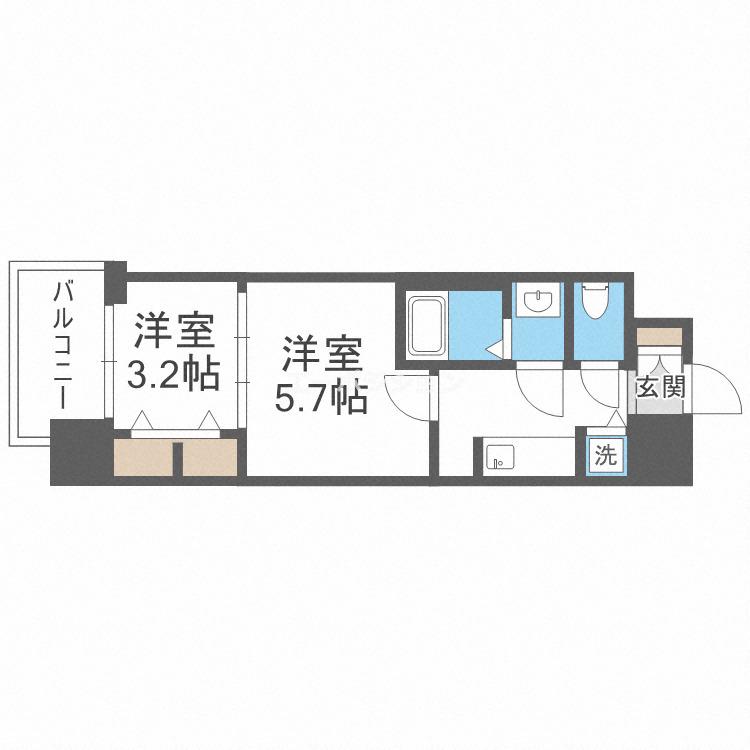S-RESIDENCE日本橋QUALIER(2K/14階)の間取り写真