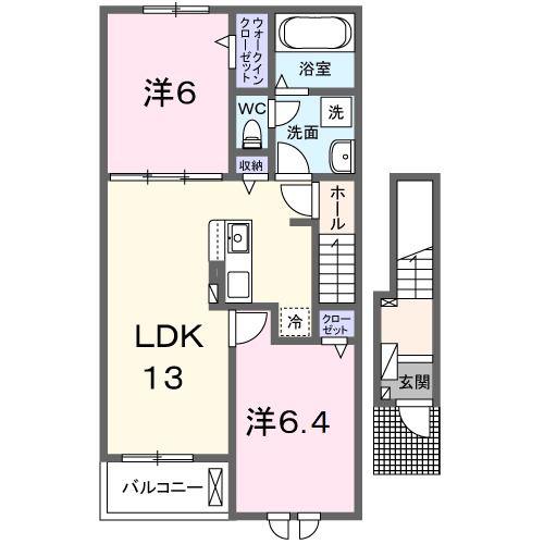ラフォーレ三ツ谷東 A(2LDK/2階)の間取り写真