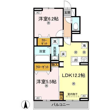 グランツ上福万 B棟(2LDK/1階)の間取り写真