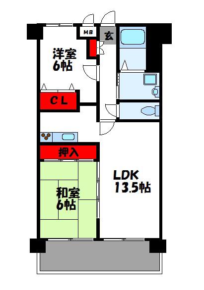 ヴェルモント空港(2LDK/5階)の間取り写真