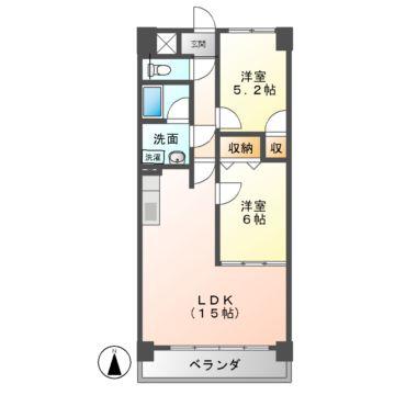 クレアートノムラ(2LDK/6階)の間取り写真