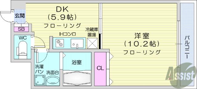 ウエストパーク支倉(1DK/7階)の間取り写真