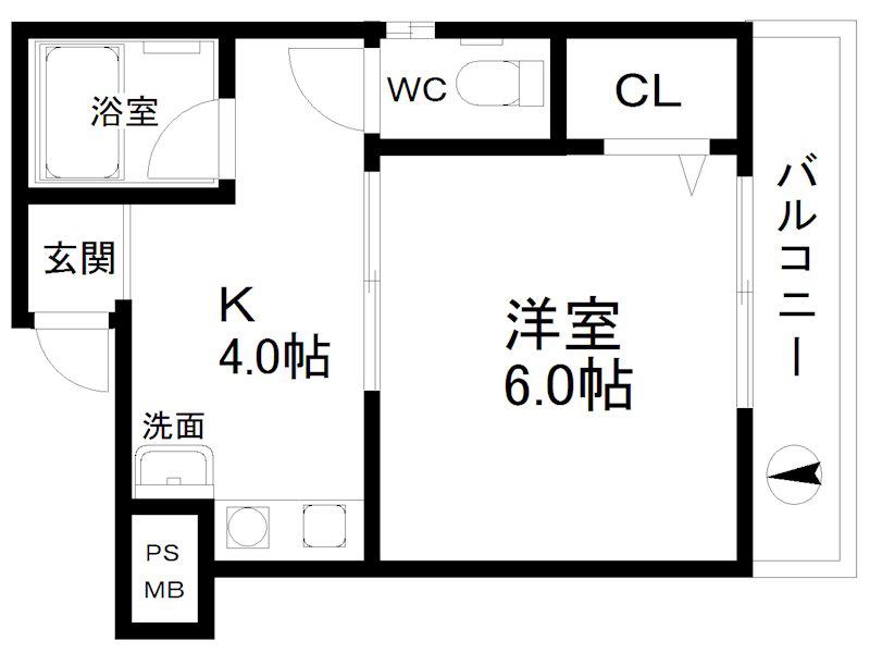 リッツハイツ中西(1DK/2階)の間取り写真