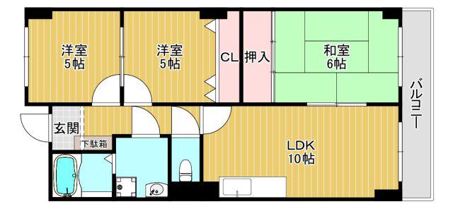 コンチネンタル鶴見(3LDK/2階)の間取り写真
