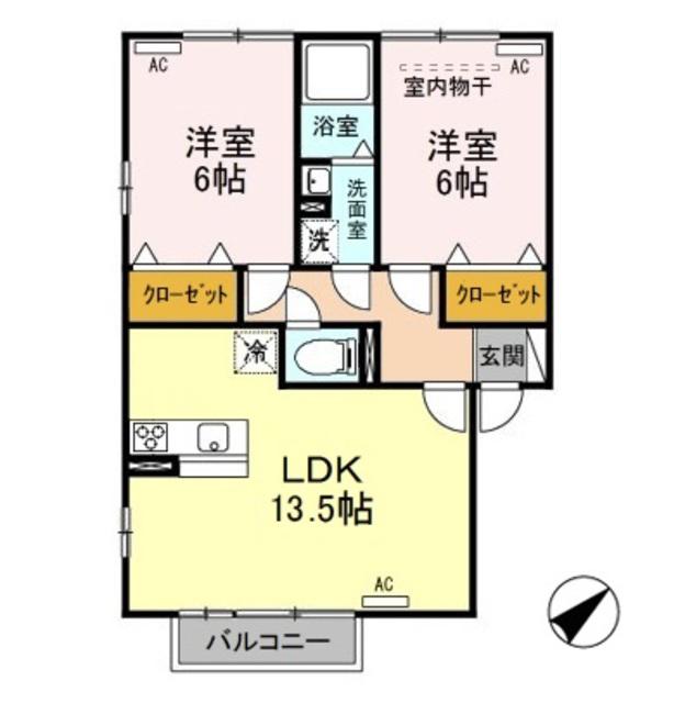 ヴィラージュ石山(2LDK/2階)の間取り写真
