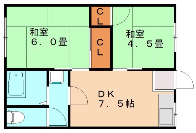 いわのビル(2DK/2階)の間取り写真