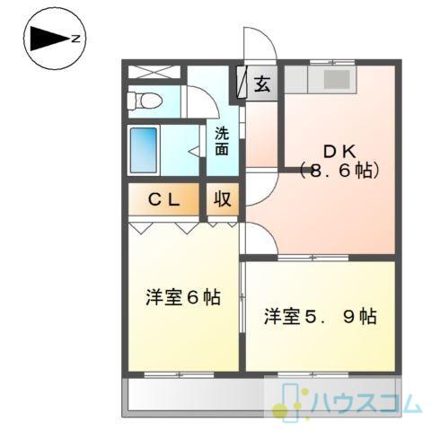パームヒルズ(2DK/2階)の間取り写真