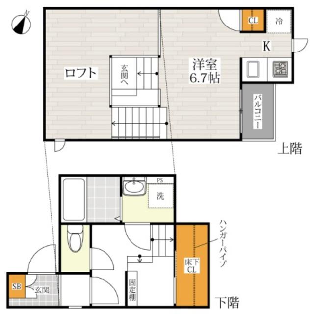 CB和白ヒナタ(1K/2階)の間取り写真