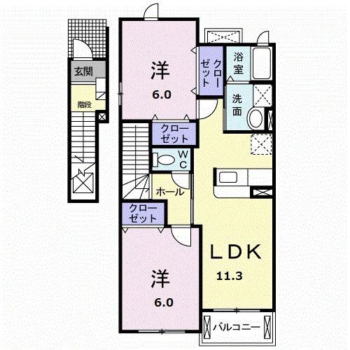 ゼフィール(2LDK/2階)の間取り写真