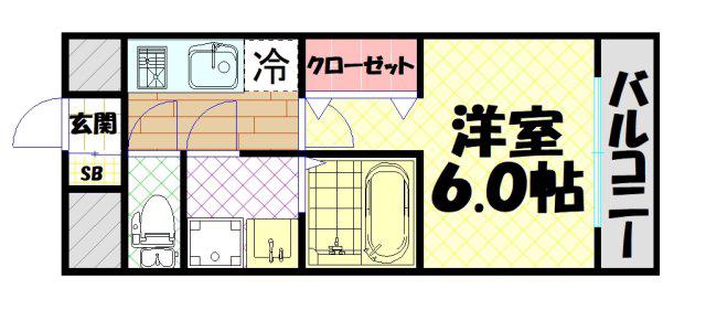 クレアグレイス岸里(1K/2階)の間取り写真