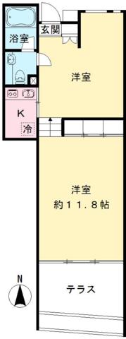 HI-ROOMS桜上水A(2K/1階)の間取り写真