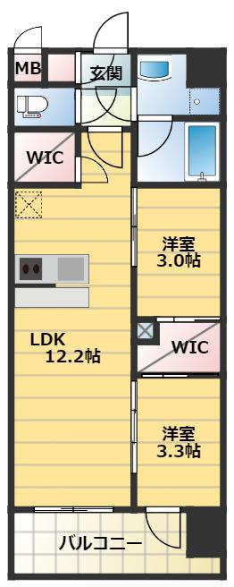 セレニテフラン難波(2LDK/6階)の間取り写真