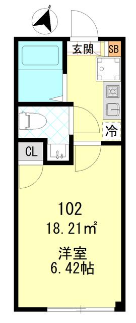 ルフォン一之江(1K/1階)の間取り写真