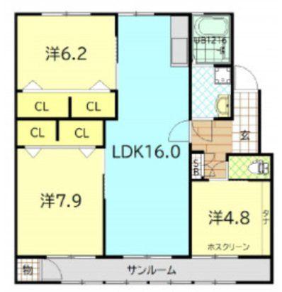 フェルト130 A棟(3LDK/2階)の間取り写真
