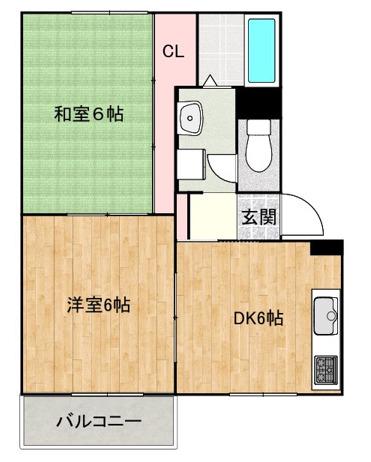 ガーデンプレイスA棟(2DK/1階)の間取り写真