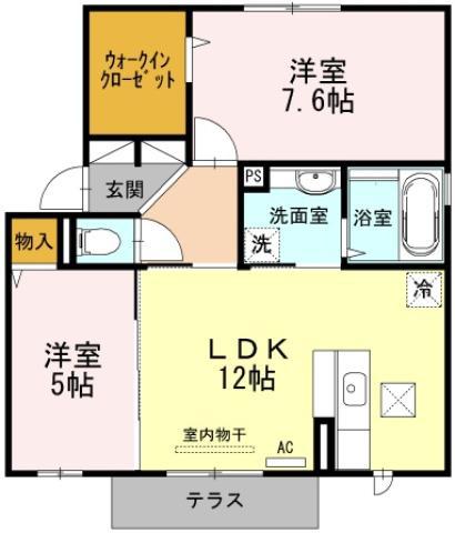 ソレイユ藍住(2LDK/1階)の間取り写真
