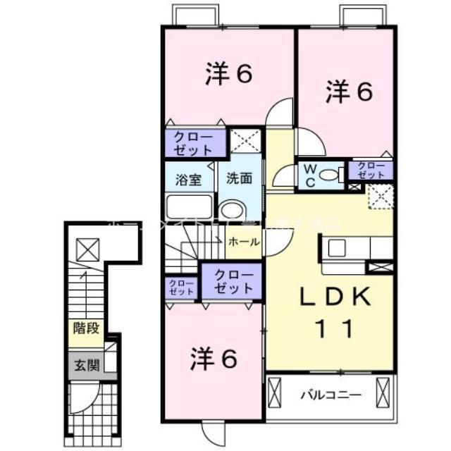 グランドヒルB(3LDK/2階)の間取り写真