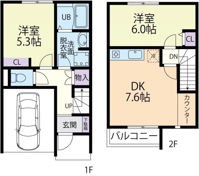 フロレゾン(2DK/1階)の間取り写真