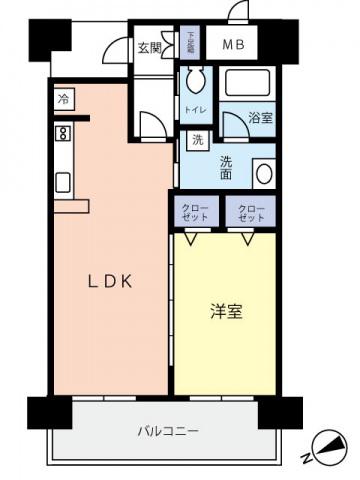 ディアメゾン新白島駅(1LDK/6階)の間取り写真